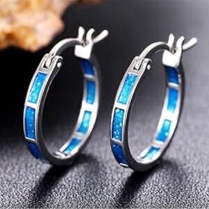 🆕New Blue Opal Hoop Earrings - Sterling Silver
